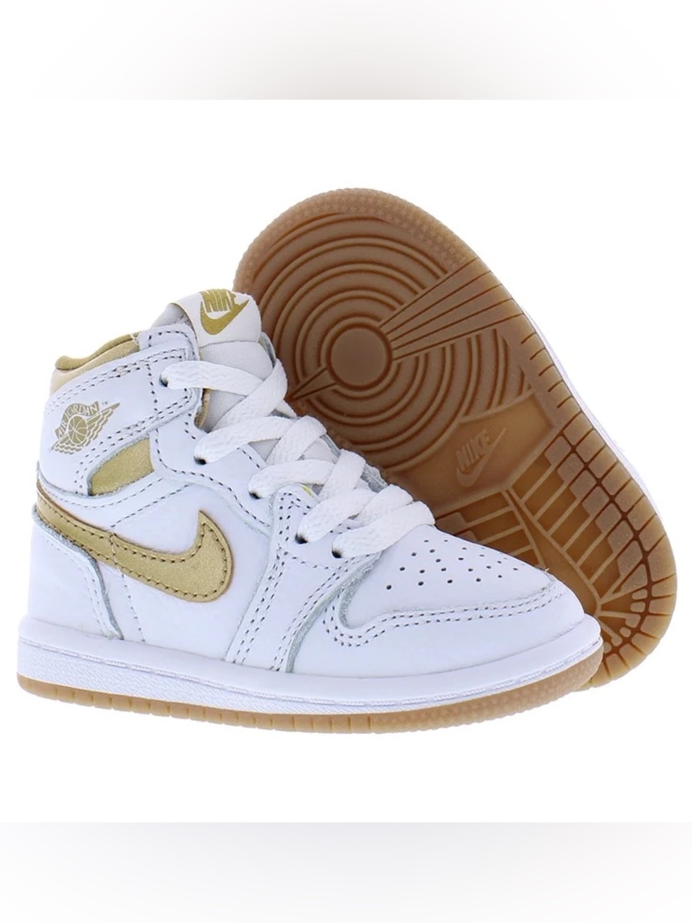 Toddler Nike Jordan 1 Retro High OG White/Metallic Gold, size 9.
